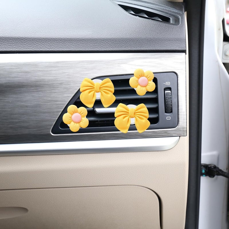 FALVFUN 8PCS Car Air Vent Clips, Cute Bow & Sunflower Vehicle Vent Decorations Charm, Aesthetic Automotive Interior Outlet Ornament Accessories, Universal for SUV Sedan Truck (Yellow) - Image 3